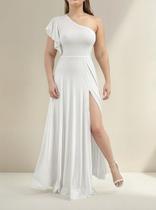 Vestido Madrinha Com Fenda E Manga Godê Para Festa Casamento