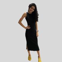 Vestido Madu midi canelado preto Vestido Madu midi canelado preto