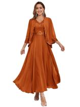 Vestido Mãe da Noiva CDSSL Burnt Orange Chiffon 24W