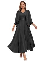 Vestido Mãe da Noiva CDSSL, chiffon preto, renda com lantejoulas Vestido Mãe da Noiva CDSSL, chiffon preto, renda com lantejoulas