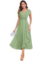 Vestido Mãe da Noiva CDSSL Plus Size em Chiffon Verde Sálvia