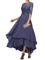 Vestido Mãe da Noiva Geforsp Stormy Blue Lace Chiffon