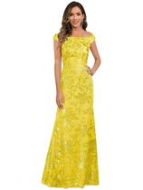 Vestido Mãe da Noiva OFEYCHUN com lantejoulas amarelas tamanho 10