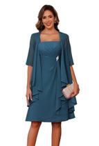 Vestido Mãe da Noiva YMSHA Chiffon A Line Teal Tamanho 18