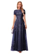 Vestido Mãe da Noiva YOFF, tule, renda, lantejoulas, azul marinho Vestido Mãe da Noiva YOFF, tule, renda, lantejoulas, azul marinho