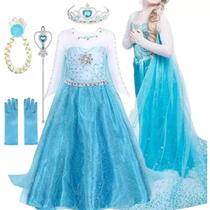 Vestido Mais Acessórios Princesa Encantador Elsa Fronzen Infantil Para Festas Temáticas Brincadeiras - Disney