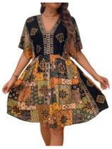 Vestido MakeMechic Boho com decote em V, short de verão plus size, preto Vestido MakeMechic Boho com decote em V, short de verão plus size, preto