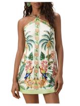 Vestido MakeMechic Halter com estampa tropical sem encosto verde/branco
