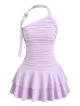 Vestido MakeMechic Y2k Halter Ruffle, sem encosto, lilás, roxo Vestido MakeMechic Y2k Halter Ruffle, sem encosto, lilás, roxo