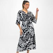 Vestido Malwee Midi Estampado Manga 3/4 Feminino