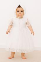 Vestido Mandrião Batizado Renda Branco Touca Bebê Papilloo Vestido Mandrião Batizado Renda Branco Touca Bebê Papilloo