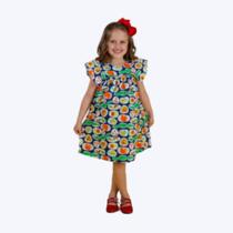 Vestido Manga Curta Azul Marinho Estampado Infantil Menina Precoce 5532 Vestido Manga Curta Azul Marinho Estampado Infantil Menina Precoce 5532