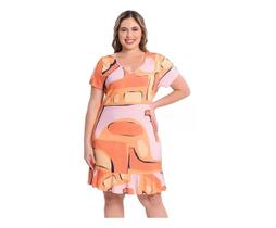 Vestido Manga Curta Com Recorte E Babado Na Barra Plus Size