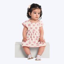 Vestido Manga Curta Estampa Corações Bebê Menina Brandili 26827 Rosa Claro