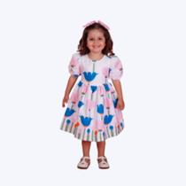 Vestido Manga Curta Flores Infantil Menina Precoce 5508
