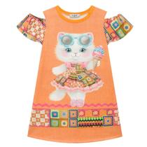 Vestido Manga Curta GATINHA Kukiê 76245 Feminino Laranja