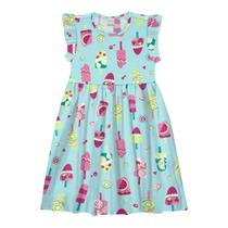 Vestido manga curta infantil Alakazoo picolés e frutas
