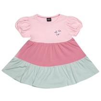 Vestido Manga Curta Infantil Color Block Minnie Rosa - Disney