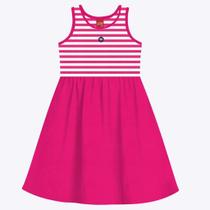 Vestido Manga Curta Listrado em Meia Malha Flamê Infantil Feminino Kyly 1000247