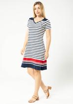 Vestido Manga Curta Listrado Vermelho e Marinho Vestido Manga Curta Listrado Vermelho e Marinho