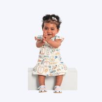 Vestido Manga Curta Off White Estampado Bebê Menina Brandili 26828 Natural
