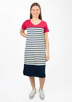 Vestido Manga Curta Pau a Pique Listrado Vermelho Vestido Manga Curta Pau a Pique Listrado Vermelho