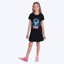 Vestido Manga Curta Stitch Infantil Menina Brandili 26926 Preto