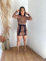 Vestido manga longa animal print Vestido manga longa animal print