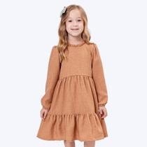 Vestido Manga Longa Bege Escuro Infantil Menina Vigat 7007