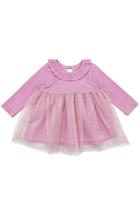 Vestido Manga Longa Canelado com Tule Vestido Manga Longa Canelado com Tule