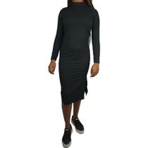 Vestido Manga Longa e Gola Alta com Fenda nas duas laterais