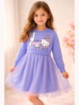 Vestido Manga Longa em Tule Hello Kitty Amigas Momi Vestido Manga Longa em Tule Hello Kitty Amigas Momi