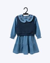 Vestido Manga Longa Jeans com Colete Infantil Feminino Vigat 4101