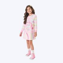 Vestido Manga Longa Magic Rainbow Rosa Infantil Menina Mundo Cinti 12321