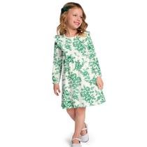 Vestido Manga Longa Menina em Cotton Florido Verde - Milon