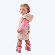Vestido Manga Longa Moletom Com Capuz Dinossauro Costas Bebê Menina Mundo Cinti 10377 Offwhite Vestido Manga Longa Moletom Com Capuz Dinossauro Costas Bebê Menina Mundo Cinti 10377 Offwhite