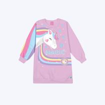 Vestido Manga Longa Moletom Felpado Magic Unicórnio Infantil Menina Mundo Cinti 12325 Lilas