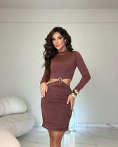 Vestido Manga Longa Poliamida Modelador Aro Central Luxo