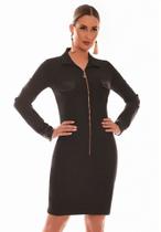 Vestido manga longa Preto com zíper - 38 - Base Café