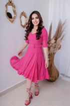 Vestido manga longa rosa