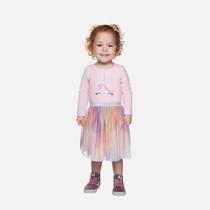 Vestido Manga Longa Tule Unicórnio Infantil Menina Have Fun 29410 Rosa Claro