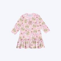 Vestido Manga Longa Ursinho Rosa Bebê Menina Mundo Cinti 10323 Vestido Manga Longa Ursinho Rosa Bebê Menina Mundo Cinti 10323