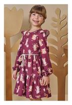 Vestido Manga Longa Vinho com Estampa Infanti