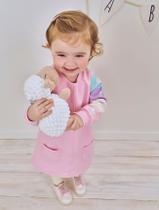 Vestido Mangas Listradas Rosa Abrange Vestido Mangas Listradas Rosa Abrange