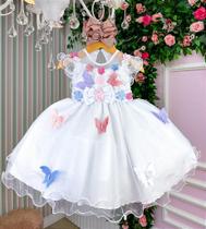 Vestido Marie Branco Jardim Encantado com Laço Elegante para Meninas