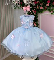 Vestido Marie Jardim das Borboletas Azul Bebê Viviane - Tecido Misto Vestido Marie Jardim das Borboletas Azul Bebê Viviane - Tecido Misto