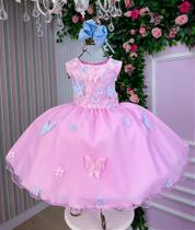 Vestido Marie Jardim das Borboletas Rosa Bebê Viviane - Elegante e Confortável