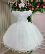 Vestido Marie Jardim Encantado Branco c/ aplique Borboletas Flores