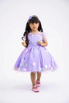 Vestido Marie Jardim Encantado Isis Luxinho Lilas c/ apliques de flores e borboletas