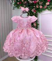 Vestido Marie Jardim Encantado Realeza Rosa Bebê - Tecido Misto com Forro
